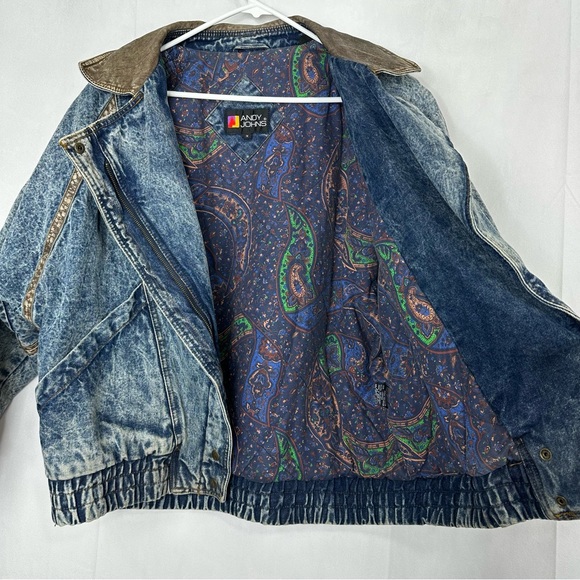 Andy Johns Denim Paisley Jacket Polyfill Leather Vintage Oversized Blue Baggy - Picture 5 of 12